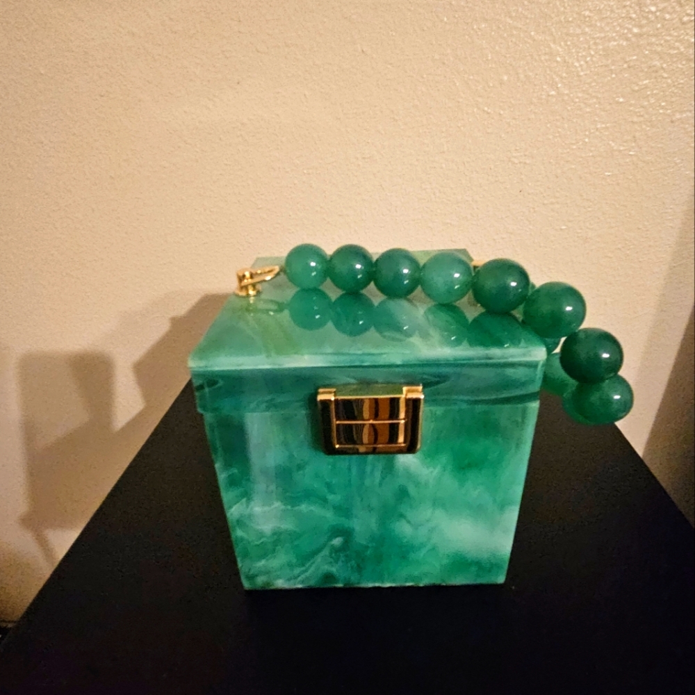 Green Marble Box with Beaded Handle